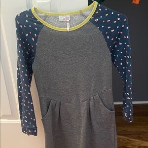 Gray and Navy Polka Dot Long Sleeve Dress